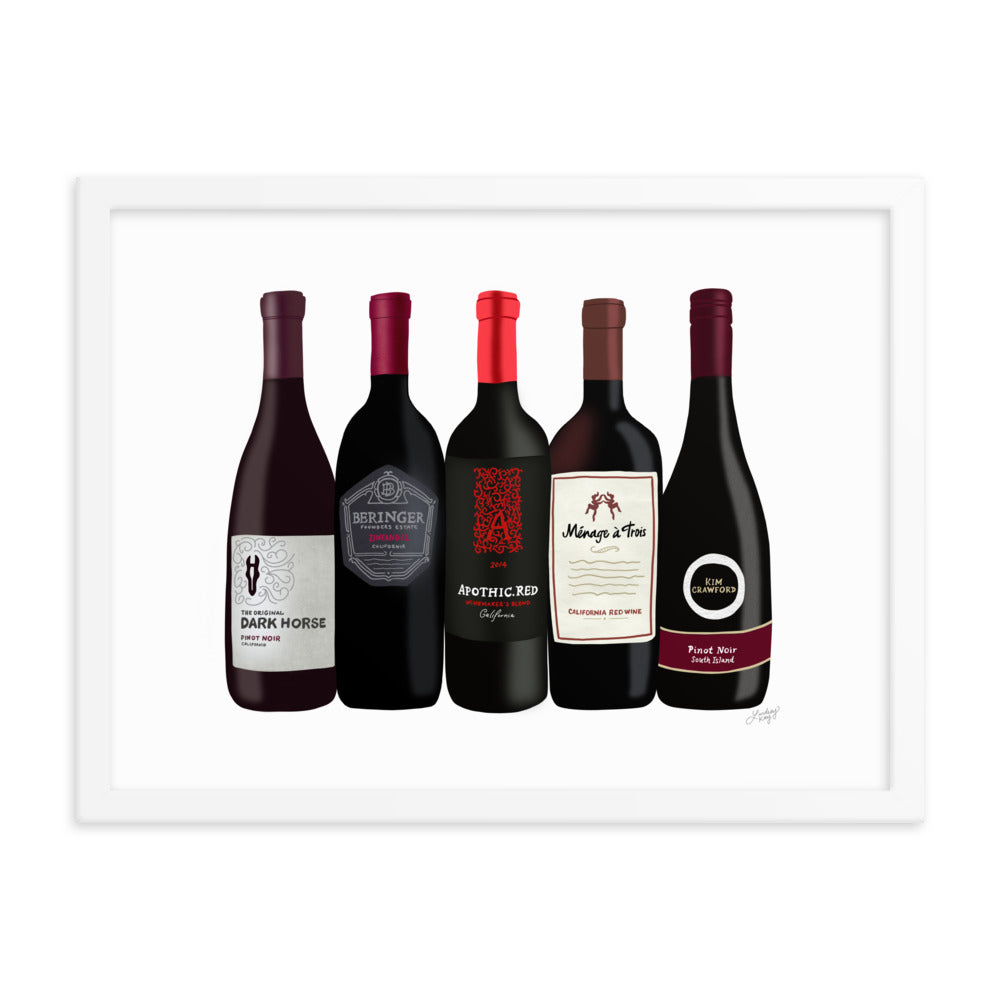 Red Wine Bottles Illustration - Framed Matte Print